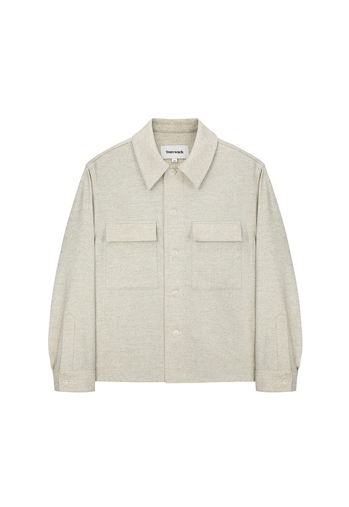 Wool and Lyocell Natural Tweed Shirt Jacket_ Sage Beige