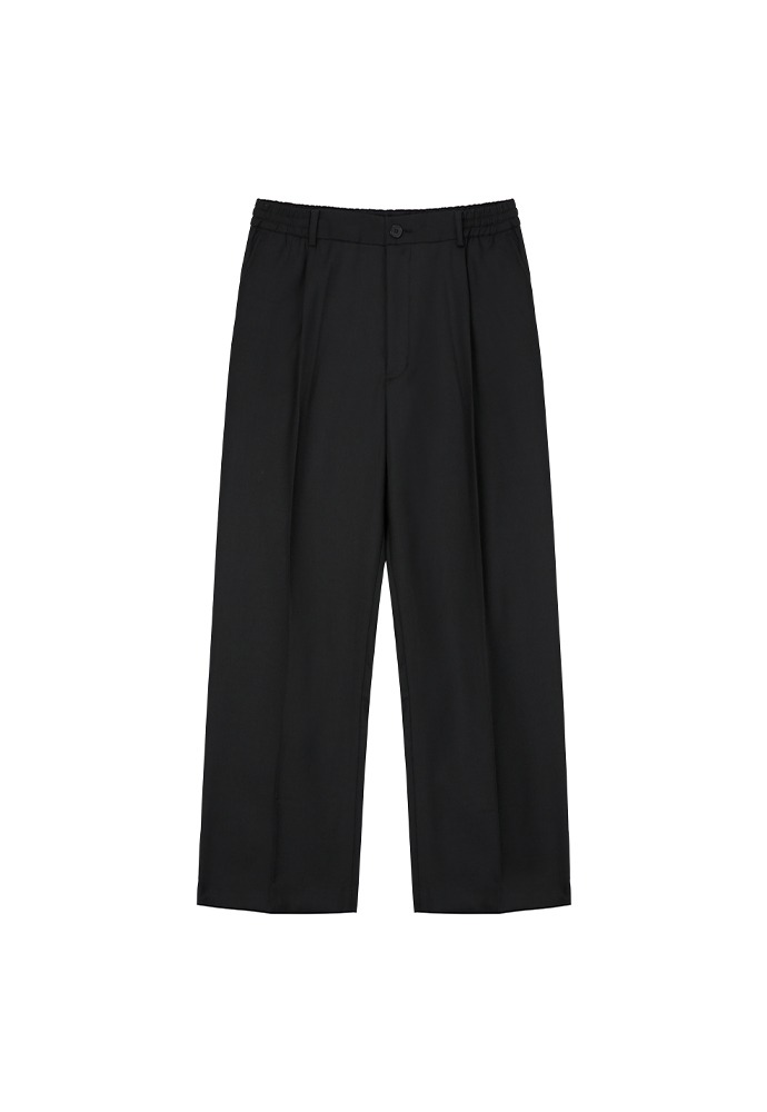 High-density Wool Drawstring Wide Trousers_ Black