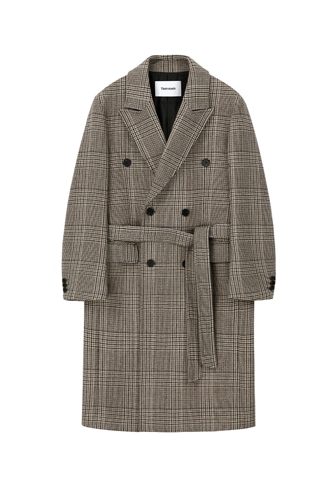 Crudo Cashmere Double Coat_ Beige Prince of Wales Check