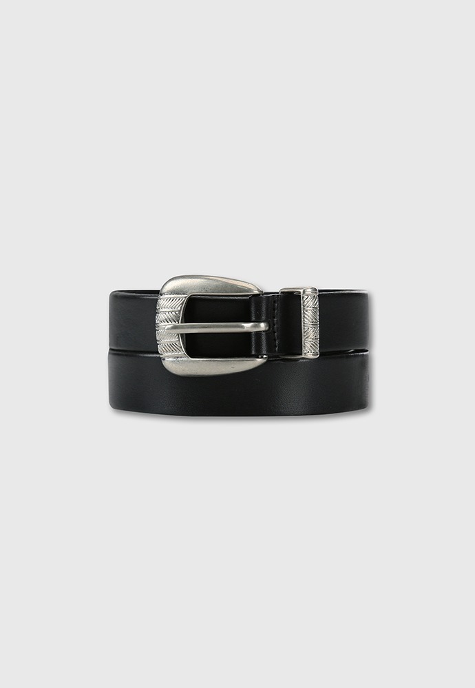 Embossed Sliver Western Buckle Belt (Cow leather From Italy)