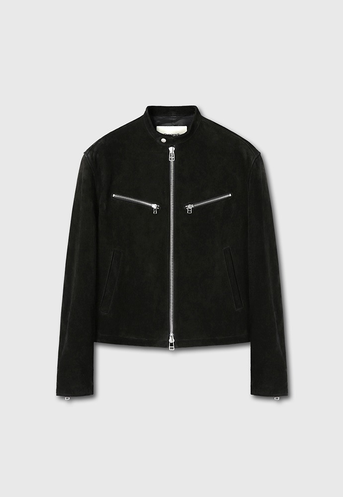 Suede Café Racer Blouson Jacket (Cowhide From Italy)_ Black