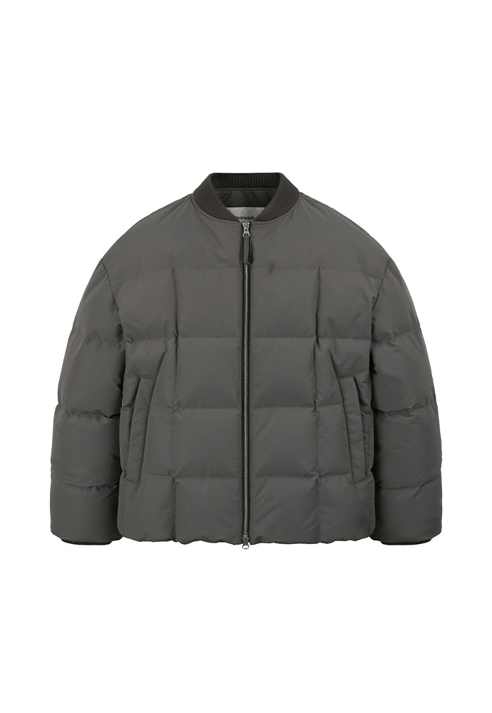 Quilted Goose Down Ribbed Puffer Jacket_ Steel Grey
