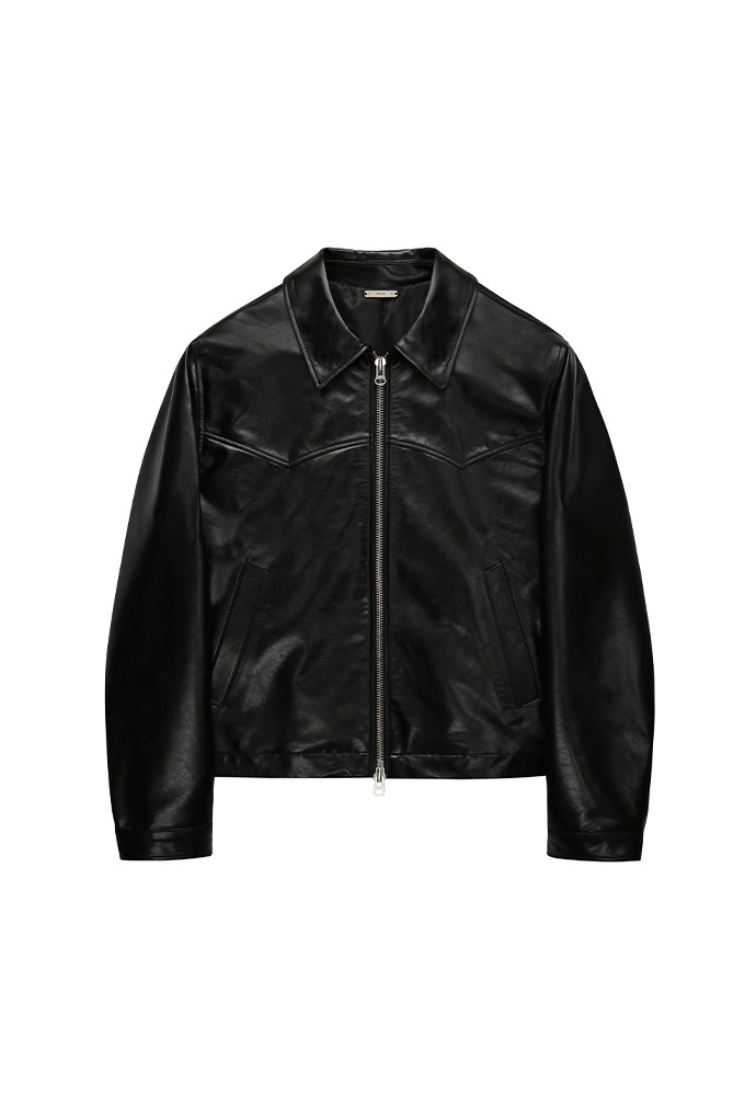 Calf Leather Western Jacket (100% Calfskin From Italy)_ Black