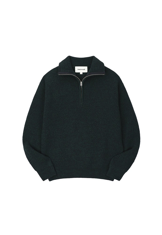 Cashmere Twisted-Yarn Half Zip-up Knit_ Dark Green